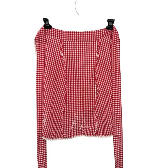 Vintage Red Gingham Half Apron Embroidered Pockets Farmhouse OSFM - Picture 9 of 9